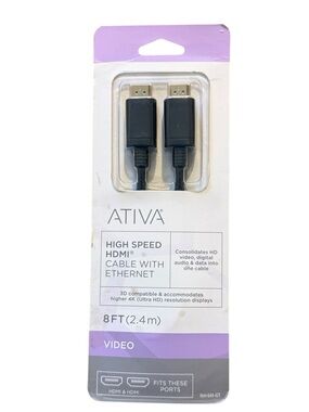 High Speed HDMI Ethernet Cable, 8ft, bi- directional, 2 male plugs